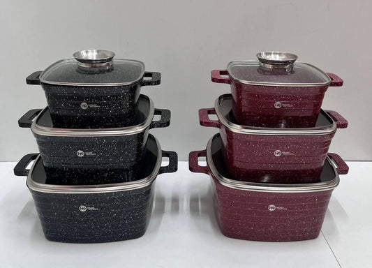 set de 3 vase pătrate cu acoperire antiaderentă Hk322