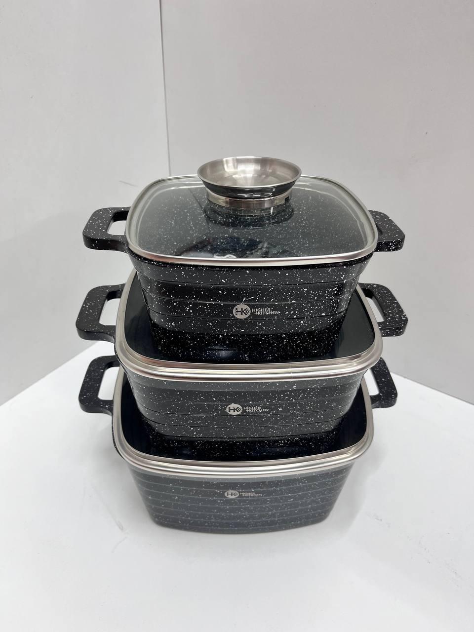 set of 3 square dishes with non-stick coating Hk322